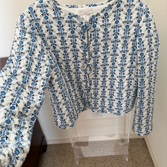 Caroline Constas White and Blue Floral Tie-Front Top - Picture 2 of 5